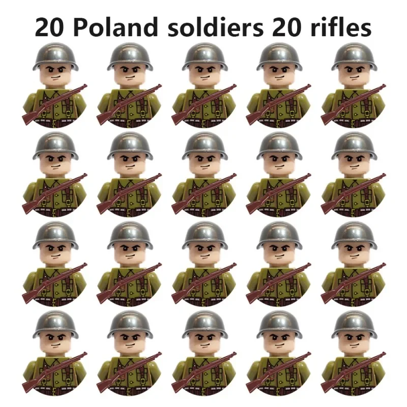 20Pcs/Set WW2 Military Soldier Array Soviet US UK France Japan Canada Italy China Building Blocks Action Figure Bricks Kids Toy