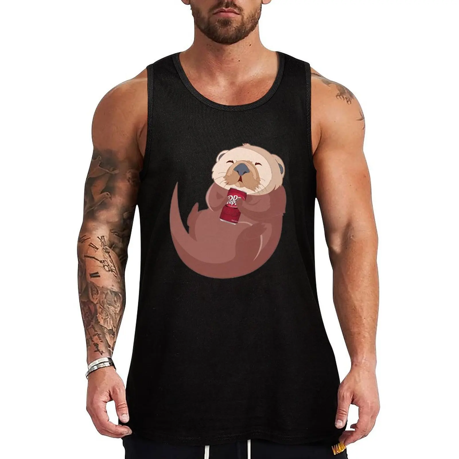 Camiseta sin mangas con estampado gráfico Otter + Dr. Pepper, camiseta informal sin mangas con estampado gráfico