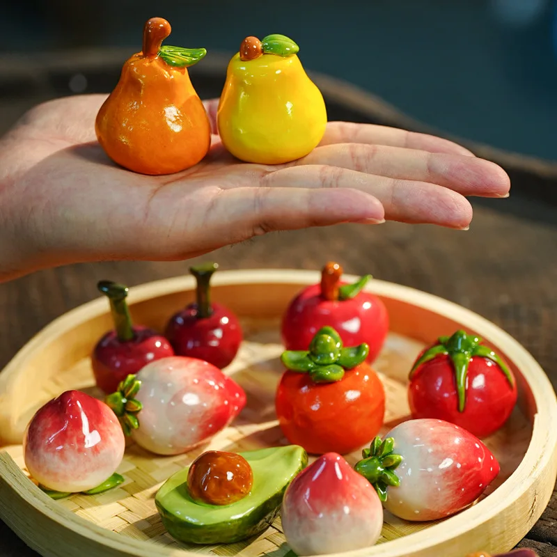 Fruit ceramic ornament DIY accessories popular apple persimmon tea pet mini decoration