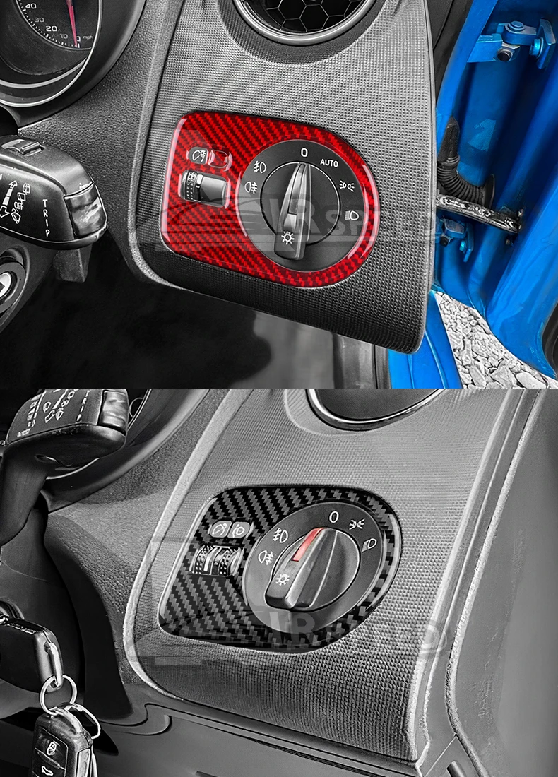 Echter weicher Kohlefaser-Aufkleber für Seat Ibiza 6j 2009 2010 2011 2012 2013 2014 LHD RHD Auto-Scheinwerferschalterrahmen Innenverkleidung – Detail 10