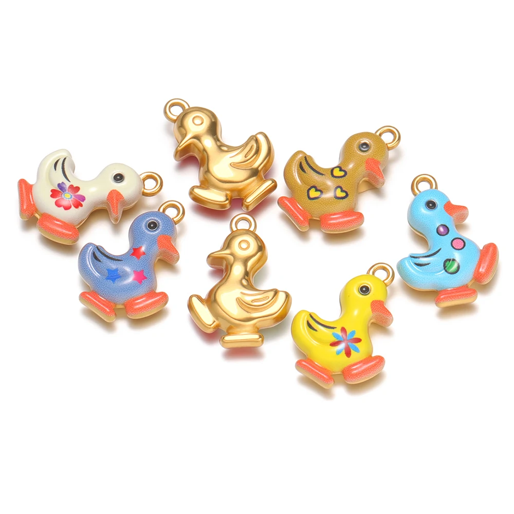 4pcs Stainless Steel Enamel Cute Small Duck Charms DIY Jewelry Findings Kids Necklace Pendant Children Bracelets Earrings Making view 4