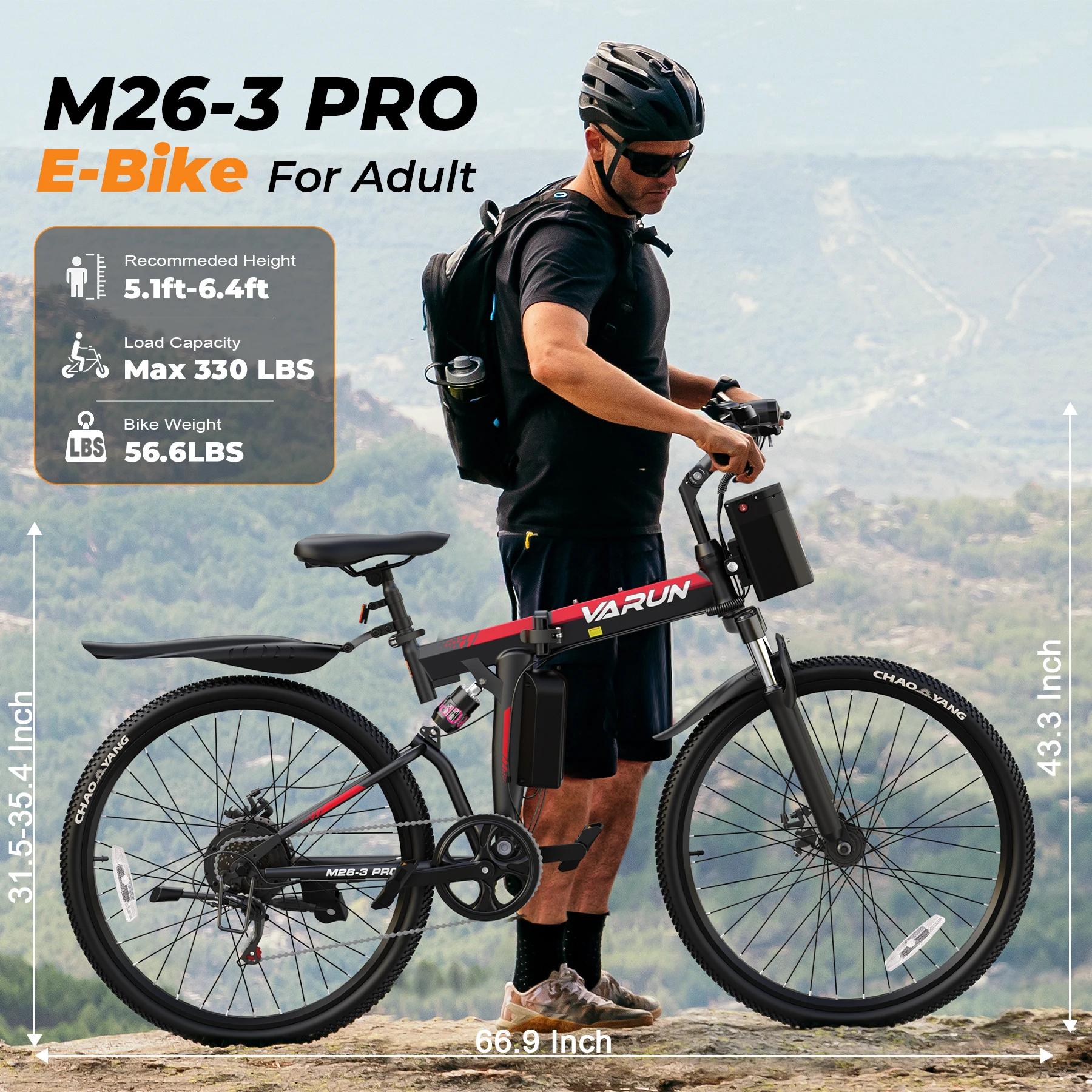 دراجة كهربائية Varun M26-3 Pro للبالغين، طاقة ذروة 750 وات، بطارية 48 فولت 7.8 أمبير في الساعة، إطار 26 بوصة، 20 ميجا في الساعة، دراجة إلكترونية UL 2849، ضمان لمدة سنة واحدة #5