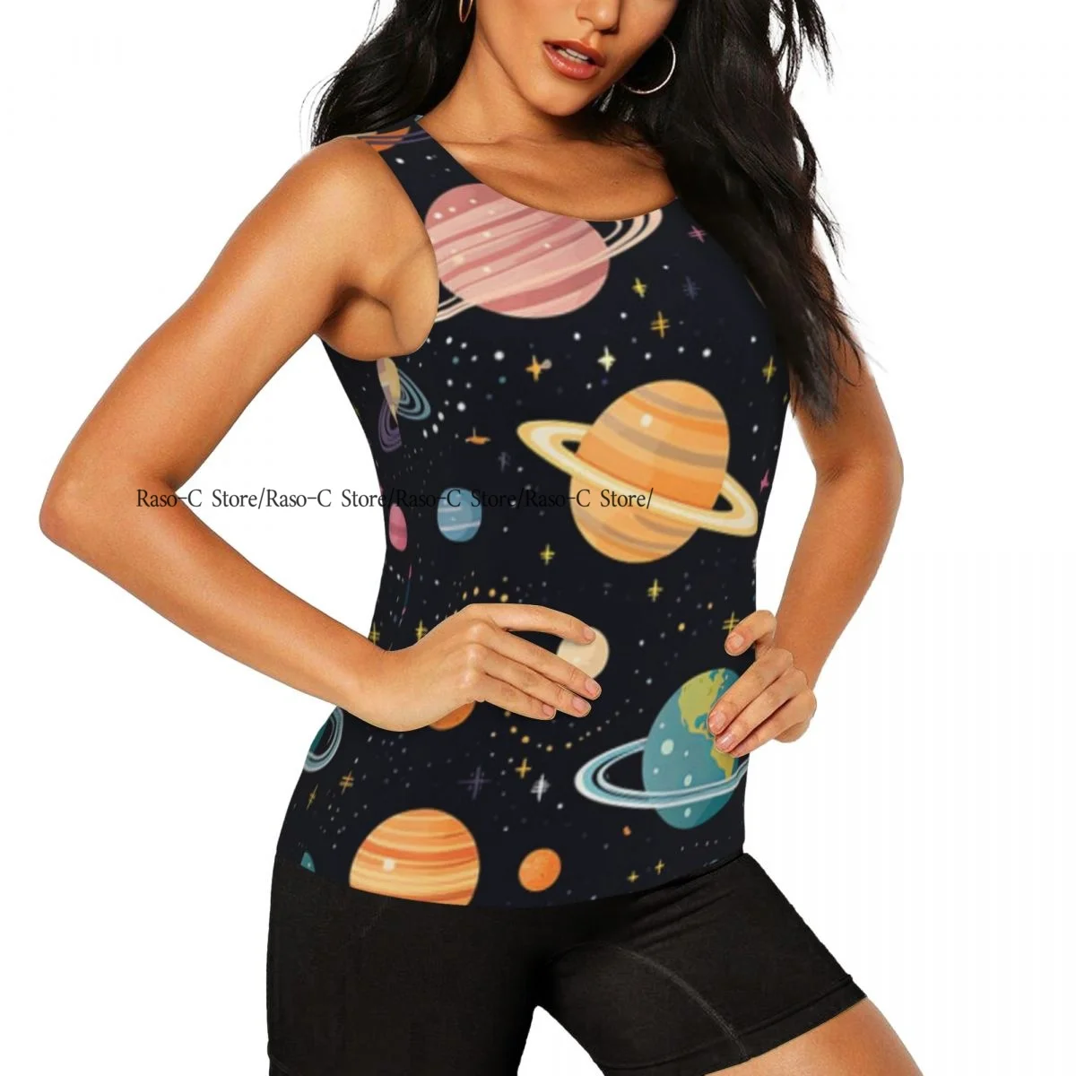 Women Fitness Sexy Yoga Vest Whimsical Universe With Planets Stars Comets And Celestial Gym Sports Top Tank Female
