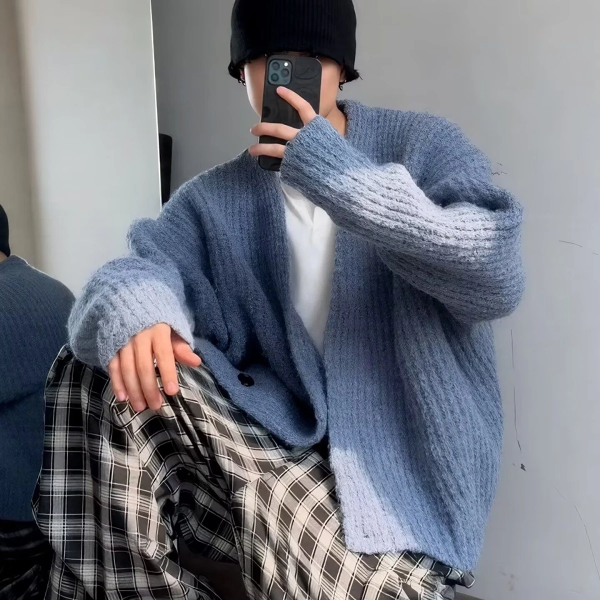 アメリカンスタイル V ネックニットセーターカーディガンメンズソリッドカラーカジュアルルーズフィット冬アウターソフトポリエステル繊維