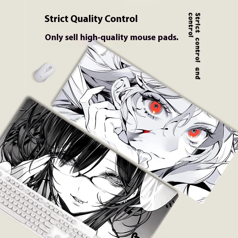 Alas Mouse Premium Black-And-White Line Girl Alas Keyboard Uniseks Bergaya Anime Ketebalan 4Mm dengan Tepi Terkunci Alas Mouse Desktop