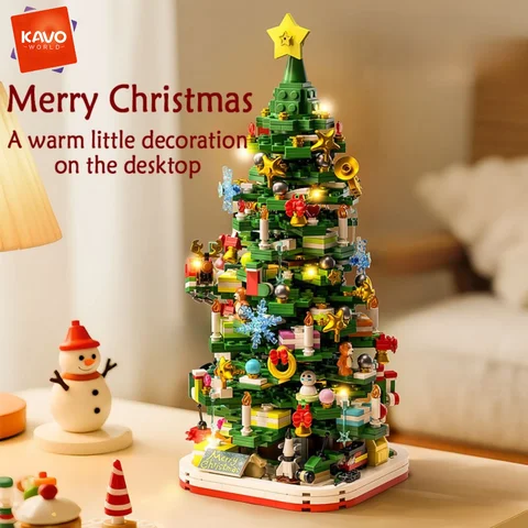 KAVOWORLD 1156PCS Christmas Gift Tree Brick Building Toy Set with LED Lights DIY Festive Decoration Building Tree Blocks Kit Collectible Holiday Model Great Ideal Xmas Present for Family Friends Home Romantic Decor