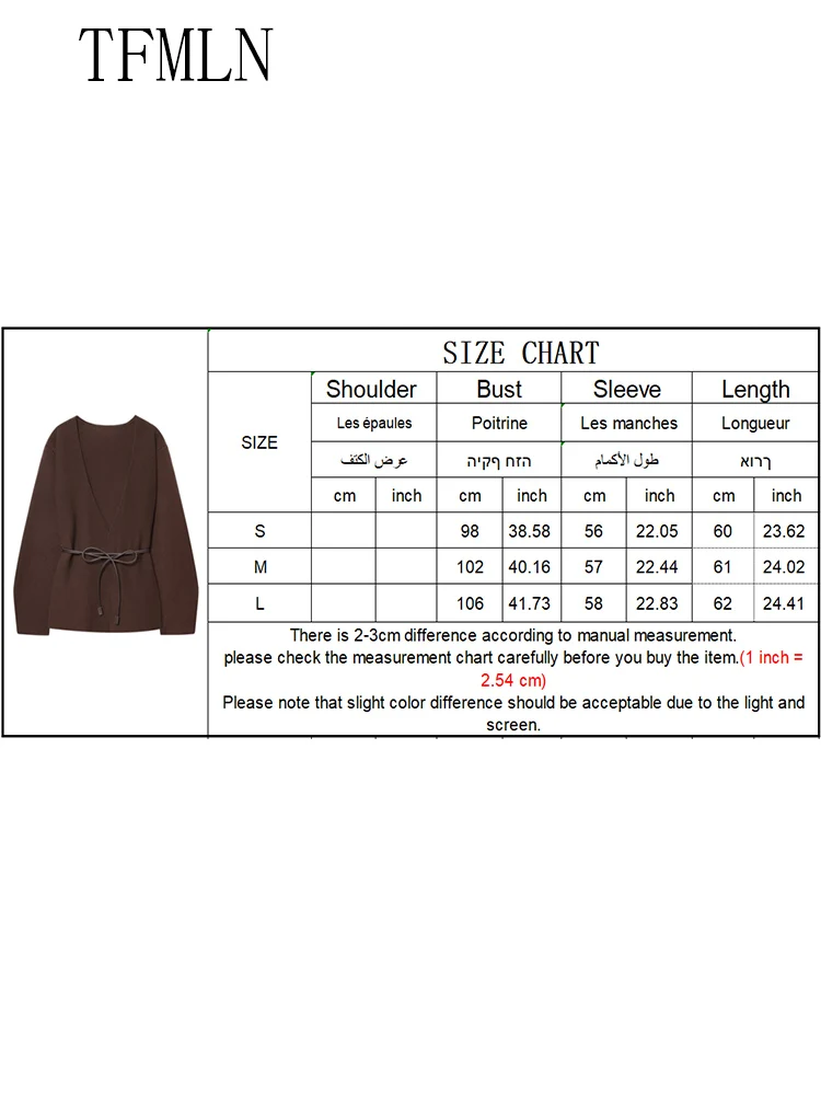 TFMLN 2025 الخريف المرأة محبوك البلوزات أنيقة الخامس الرقبة فضفاضة تريكو الزنانير سترة خمر الصلبة السببية أبلى القمم