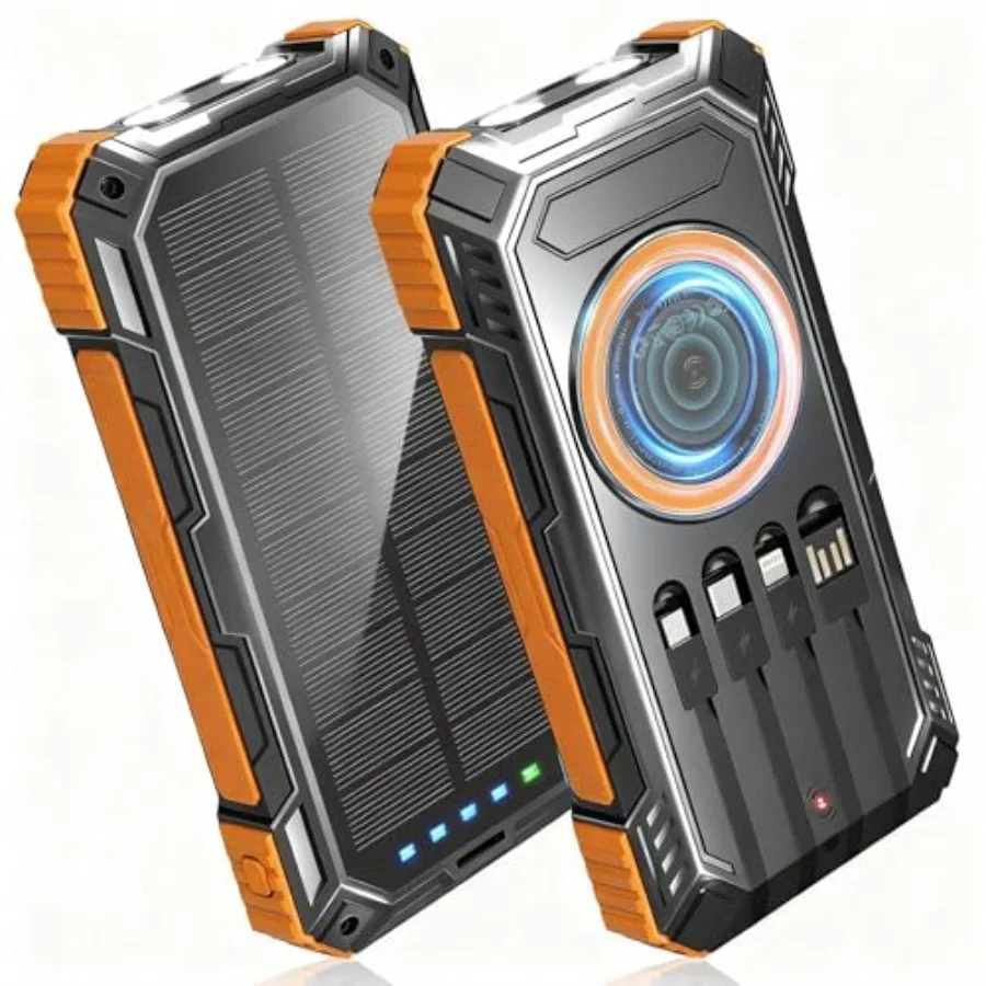 

Солнечный Power Bank 49800 мАч, беспроводное портативное зарядное устройство для телефона со встроенными 4 кабелями, быстрая зарядка 22.5 Вт, внешний аккумулятор, PD 3.0
