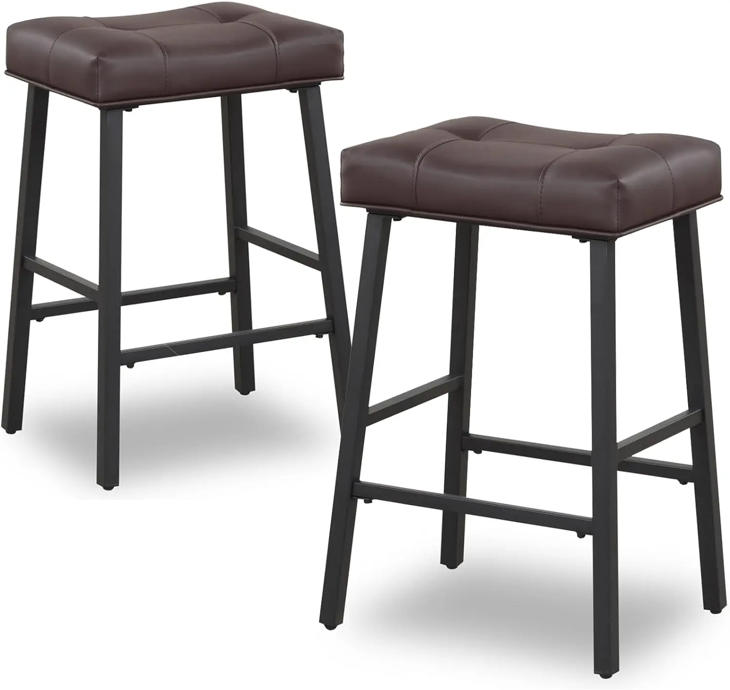 Bar Stools Set of 2, Kitchen Counter Height Saddle Bar Stools with Faux Leather Seat Padding, Breakfast Kitchen Stools