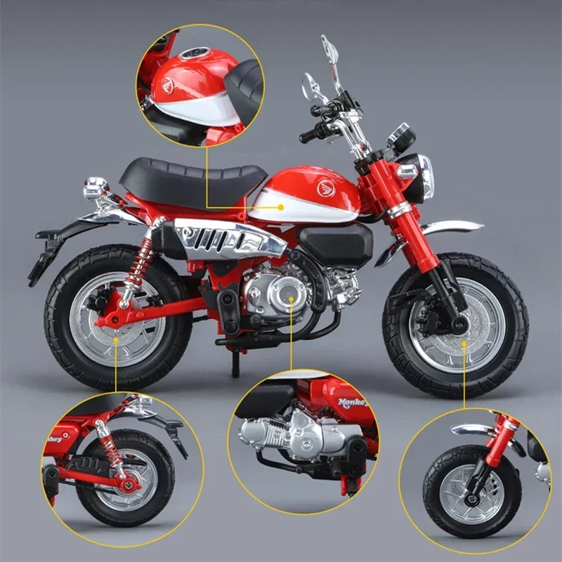 Modèle de moto de sport en alliage moulé sous pression pour enfants, Honda Monkey 125, course de rue, simulation, son, lumière, jouets, cadeau, 1:12