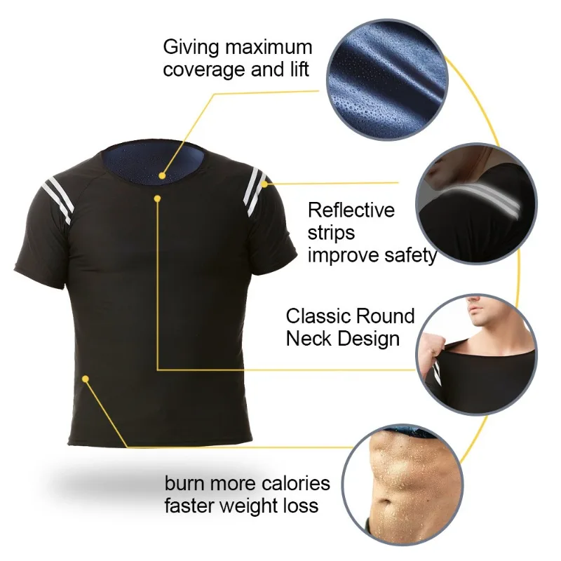 Reflective Sweat Accelerating Men Fitness Short Sleeve Shirt Lightweight Inner Lining Running Gym Workout Top High Intensity