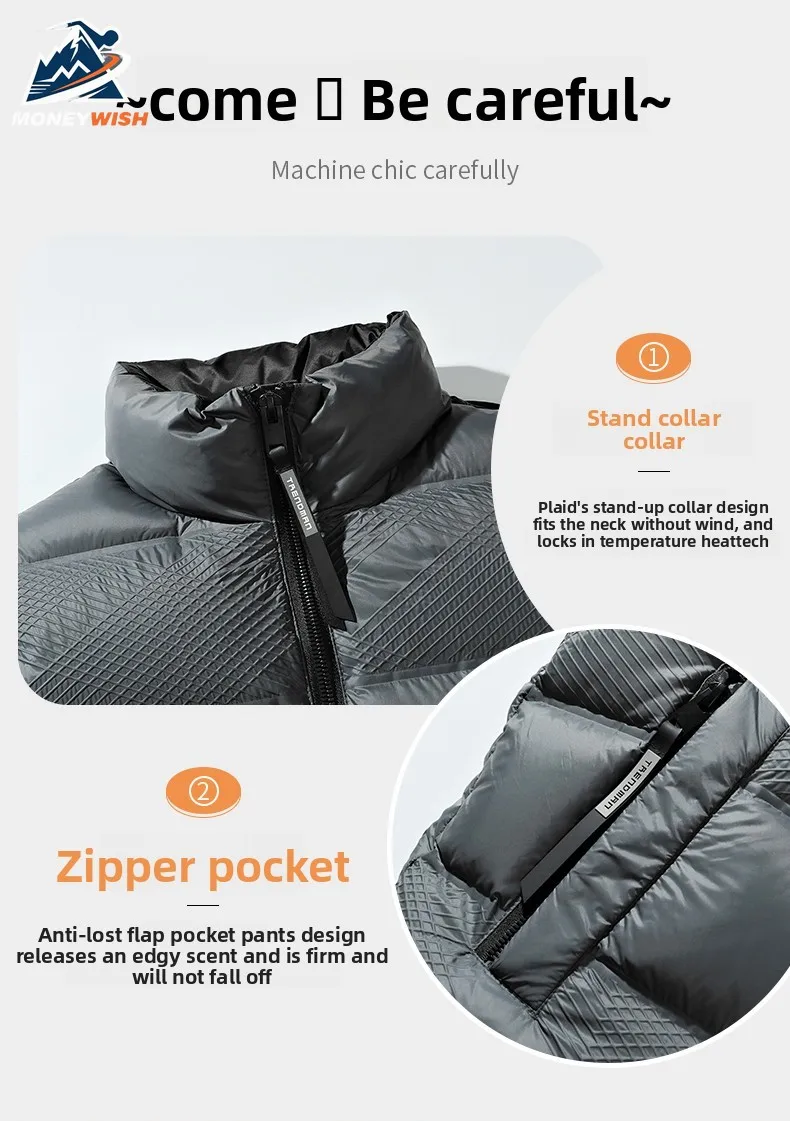 MONEYWISH الرجال أسفل سترة 90% الأبيض بطة أسفل القطن سميكة الباردة والدليل على ودافئة الكتف الملابس في الهواء الطلق الترفيه الشتاء أسفل سترة