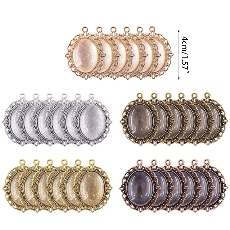 60 pçs bandejas pingente metal pingente bandejas branco moldura oval cabochão base ajuste pingente para