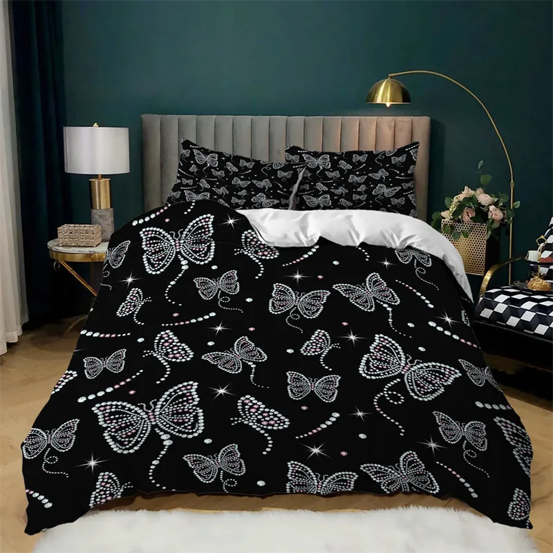 

Simple Butterfly Black Duvet Cover Dandelion Print Bedding Set Queen Size For Adults Girls Teen Room Decor Polyester Quilt Cover