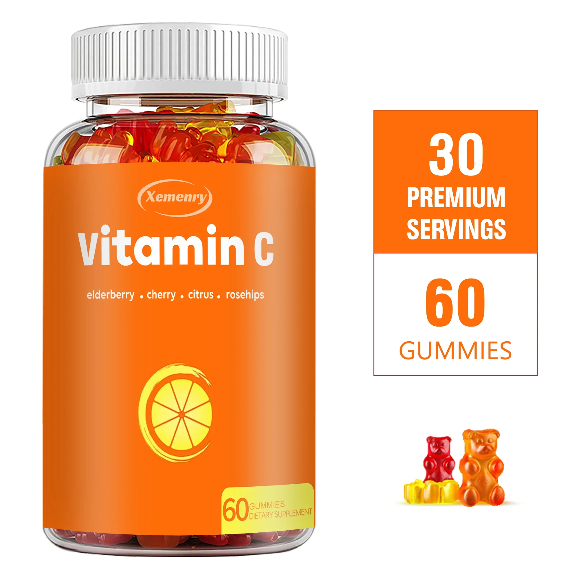 

Vitamin C Gummies - with Elderberry, Rosehip, Citrus Flavonoids and Acerola Cherry - Immunity Booster, Skin Health - 60 Gummies
