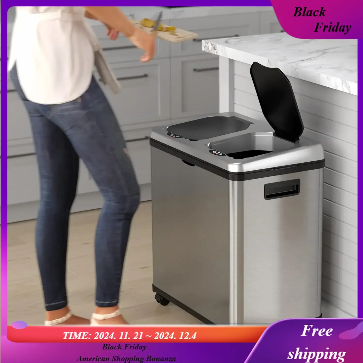 Stainless Steel Combo Trash and Recycle Bin with Decals, Dual Compartment  Kitchen Gar