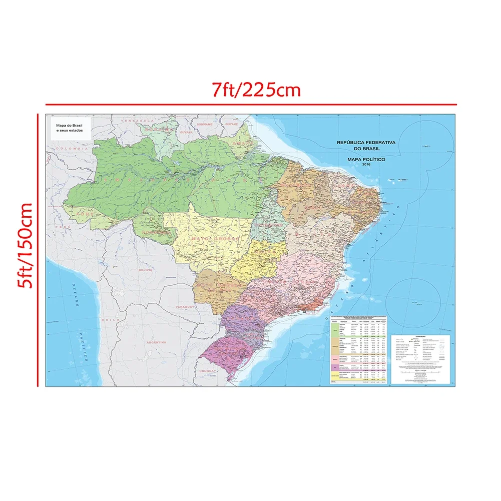 225*150 cm The Brazil Map In Portuguese Non-woven Canvas Painting Wall Poster Living Room Home Decoration School Supplies