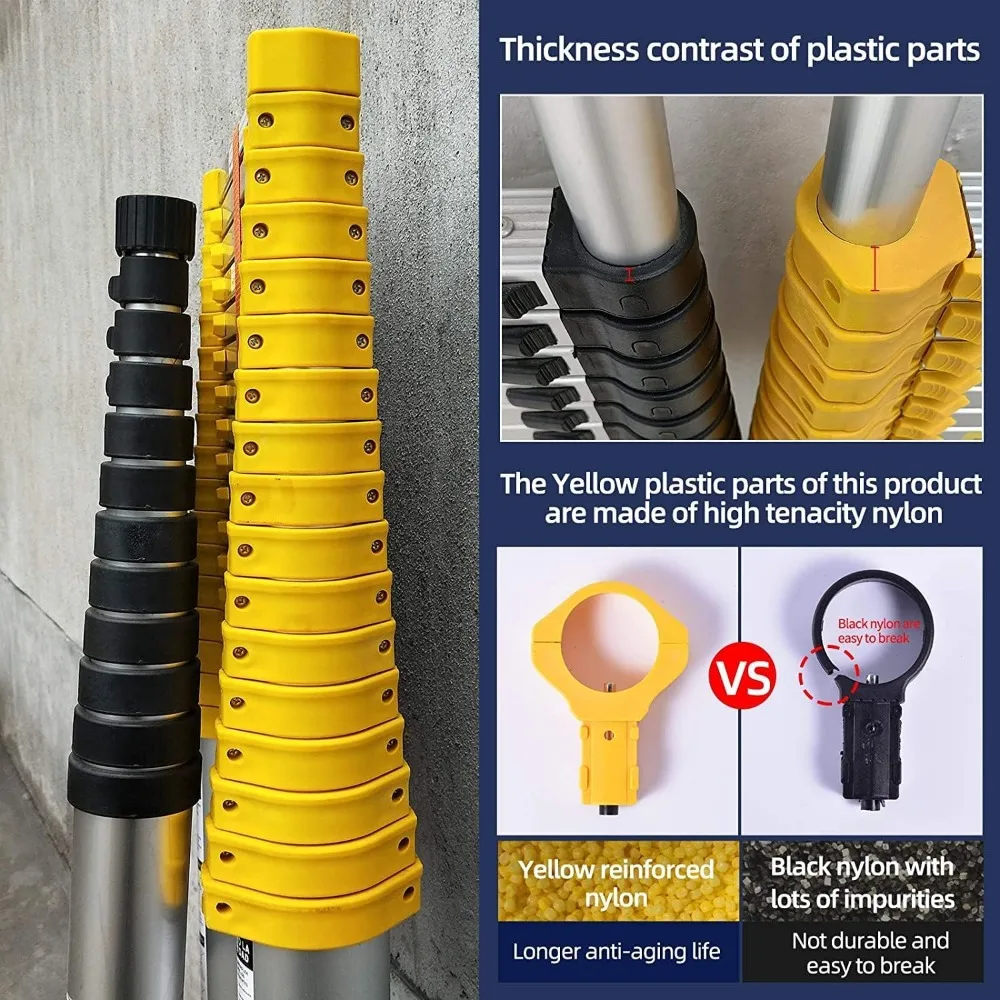 Escalera telescópica de aluminio, 15,5 pies plegable con pies antideslizantes, resistente para uso doméstico y al aire libre