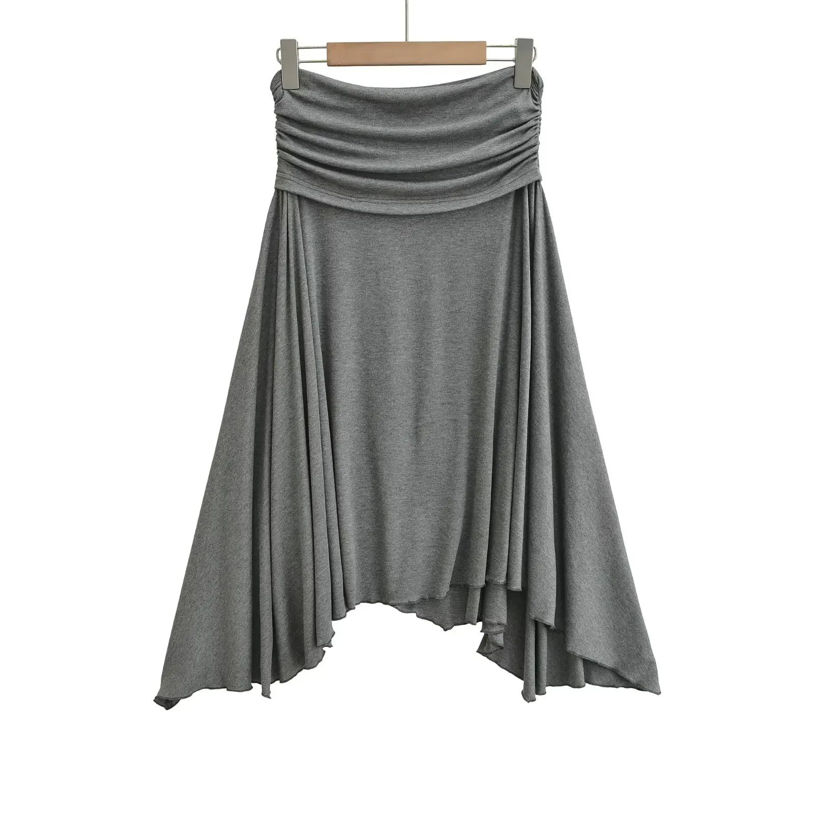 Gray Asymmetrical Midi Skirt Women's Summer Hanging Sense Slim A-Line Skirt Design Small Audience Mid-Length Skirts