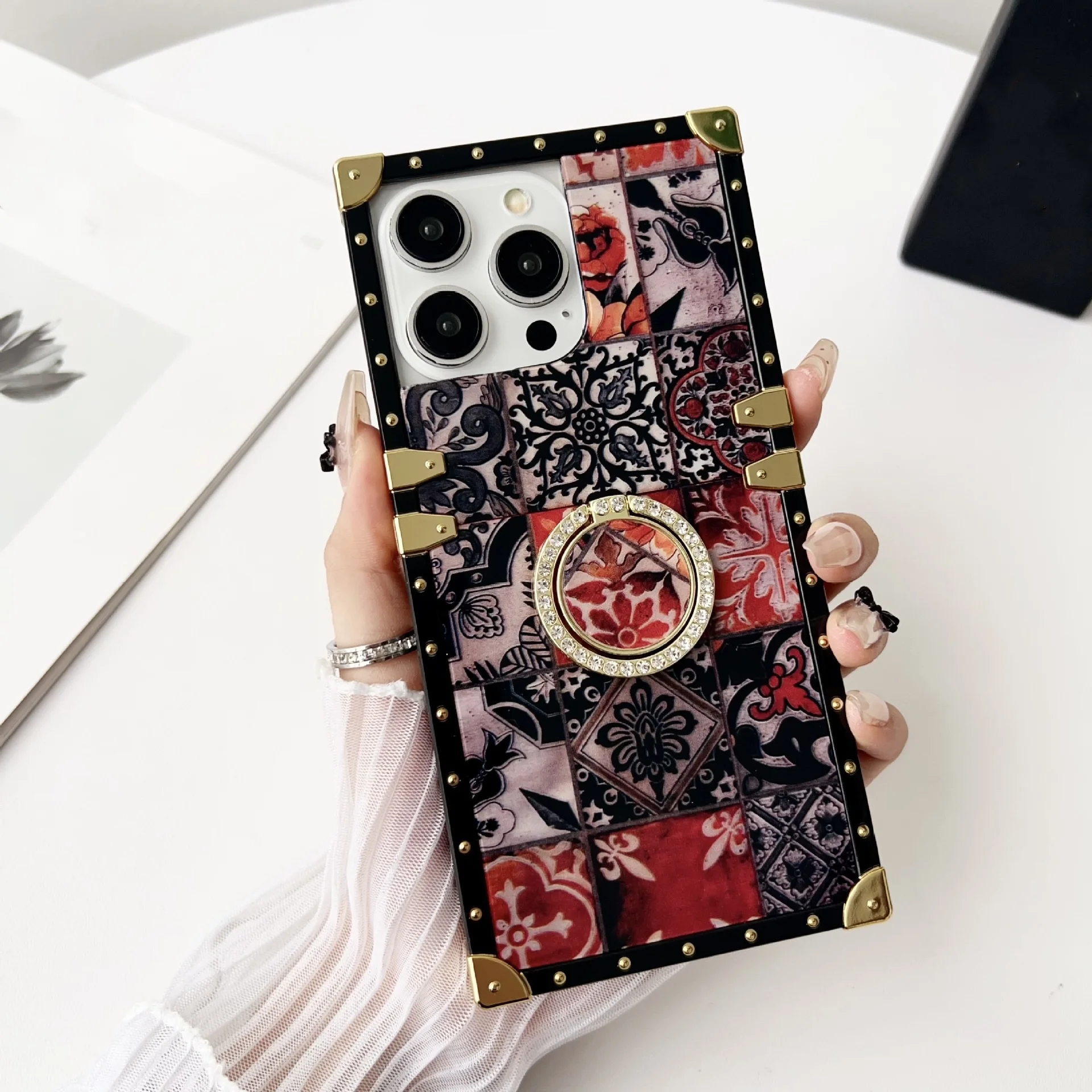 

New Luxury Fashion Retro ethnic style Ring Soft Phone Case For Iphone 11 12 13 14 15 Pro Max 14 15 Plus Holder Shockproof Cover