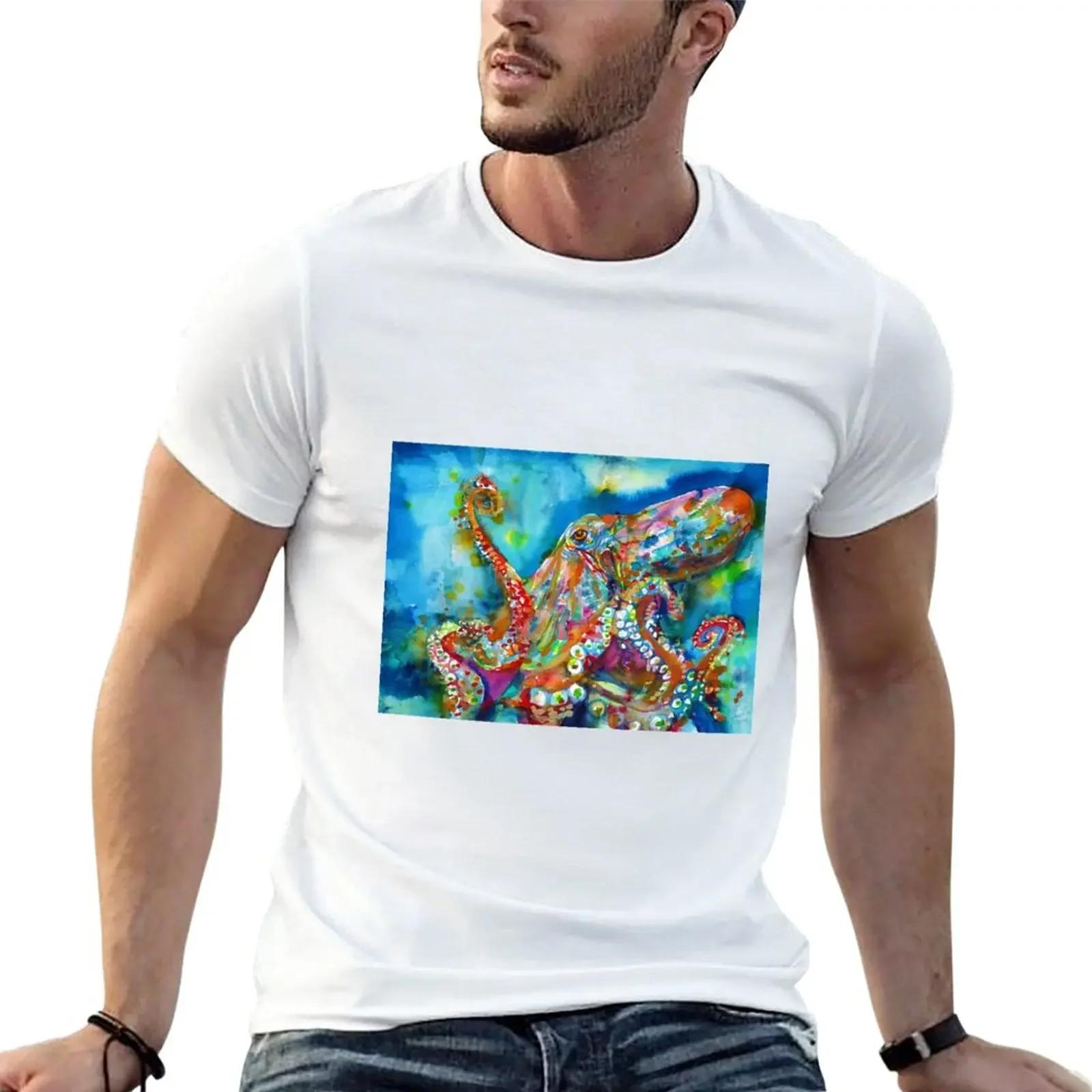 

New OCTOPUS - watercolor portrait.1 T-Shirt T-shirt short anime oversized t shirt men