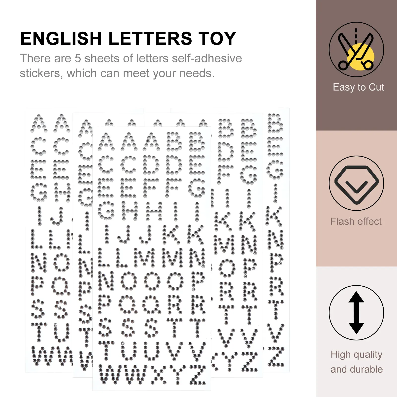 

5 Sheets Acrylic Rhinestone Alphabet Stickers Self Adhesive Cartoon Diamond Letters Decorative DIY Supplies Kids Toys