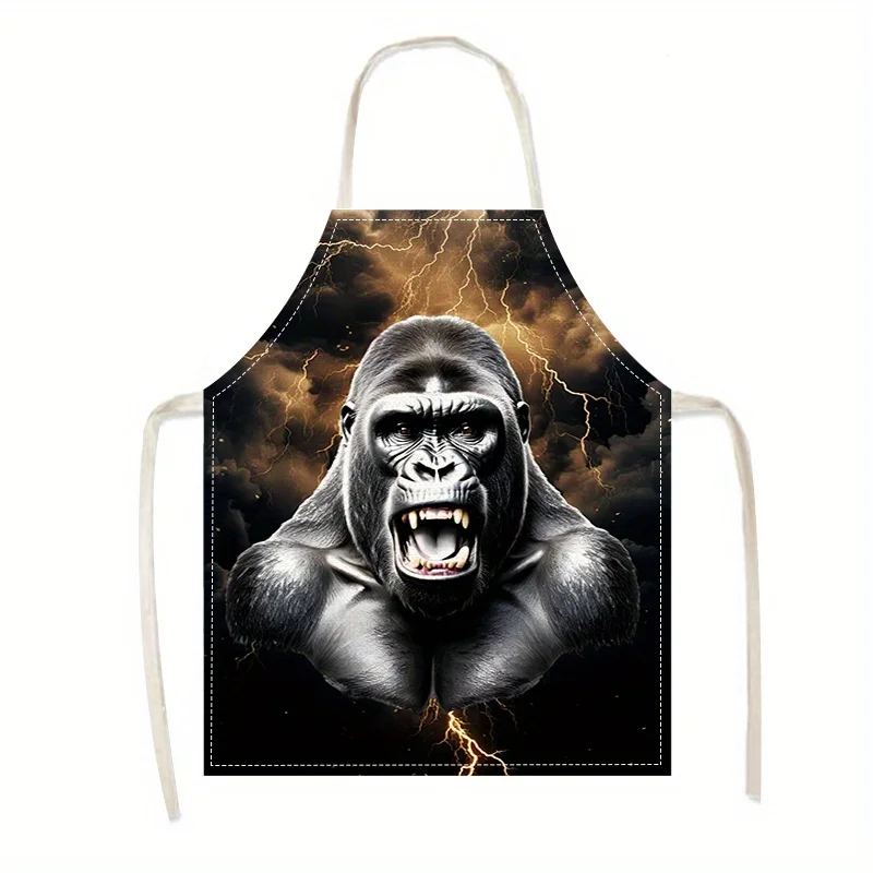 

Gorilla Apron Linen Kitchen Cooking Bib Wild Animal Design Men Women Gift For Chef Nature Lover Homeware Decorative Cooking Wear