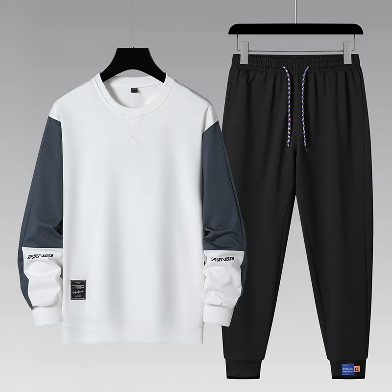 

Spring Autumn Men's Sports Tracksuit Casual Round Neck Long Sleeve Hoodies And Drawstring Jogging Pants Two Piece Sets