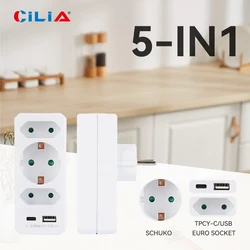 1/2 Piece(s) Multi-Function Wall Outlet, 2 Dual Sockets, 1 Grounded Socket, 1 Type-C Port, 1 USB Port, Portable, 2500W Capacity
