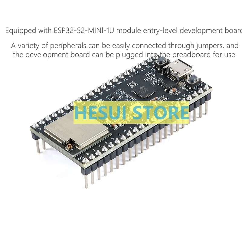 ESP32-S2-DevKitM-1U development board module is equipped with the ESP32-S2-MINI-1U module