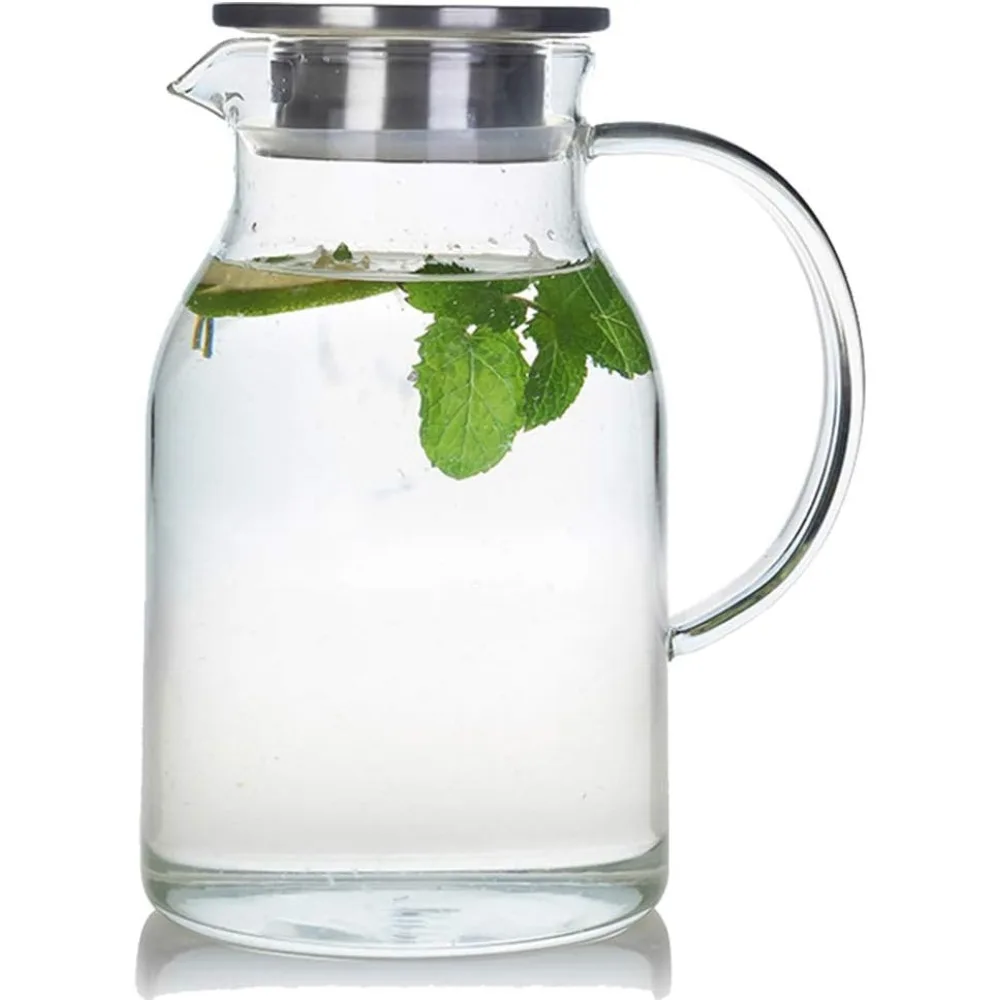 

68 oz 2L Glass Pitcher with Lid Heat Resistant Water Jug for Hot Cold Water Ice Tea Juice Beverage Dispenser