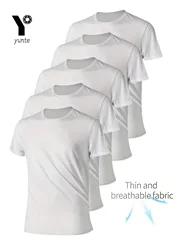 Round Neck T-Shirt 5-Piece White Ultra-Light Men's Quick-Drying Breathable Sweat-Absorbent Shirt Suitable for Fitness Gym and Ru