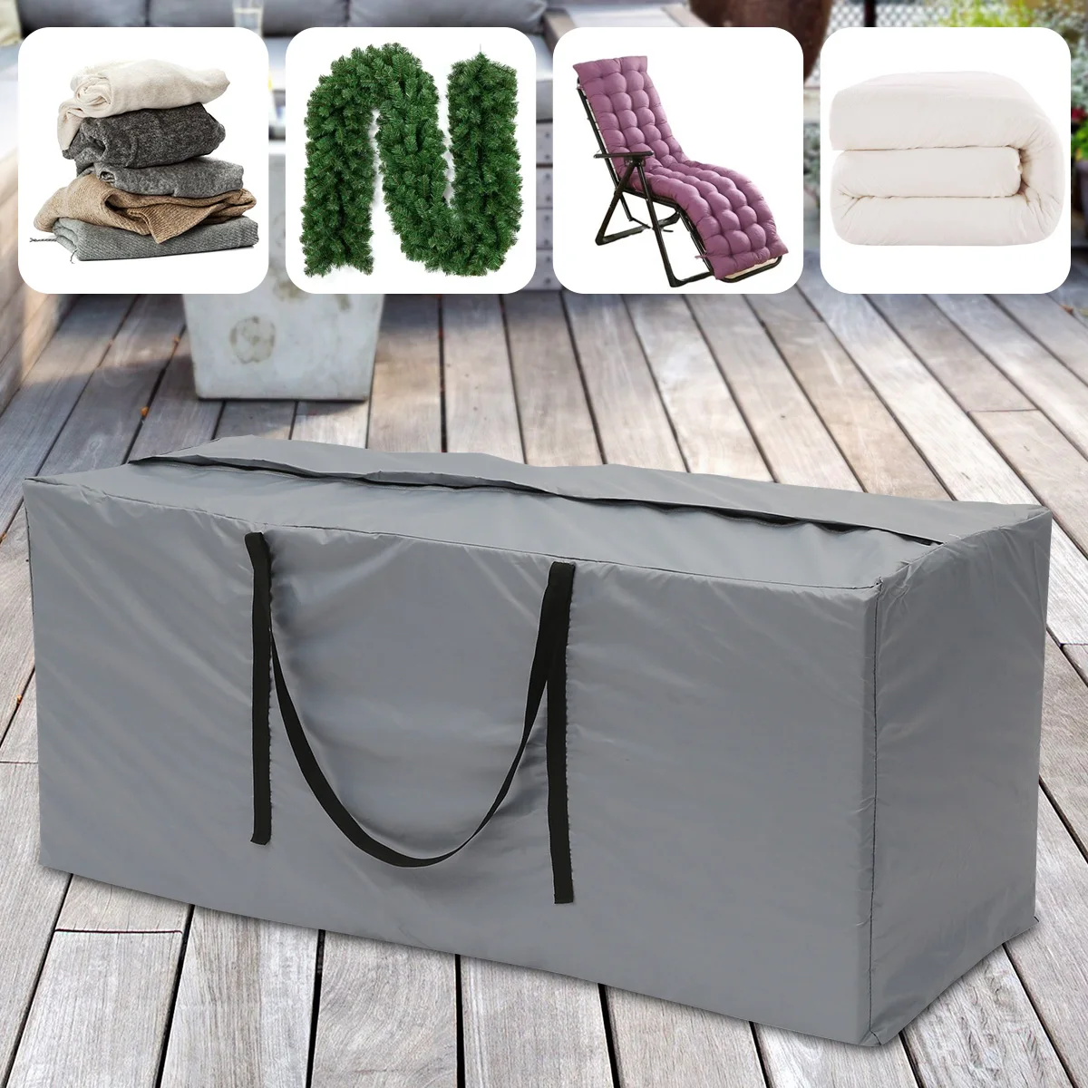 Garden Furniture Cushion Storage Bag Large Capacity Waterproof Anti-UV Outdoor Patio Christmas Tree Organizer Bag with Handle