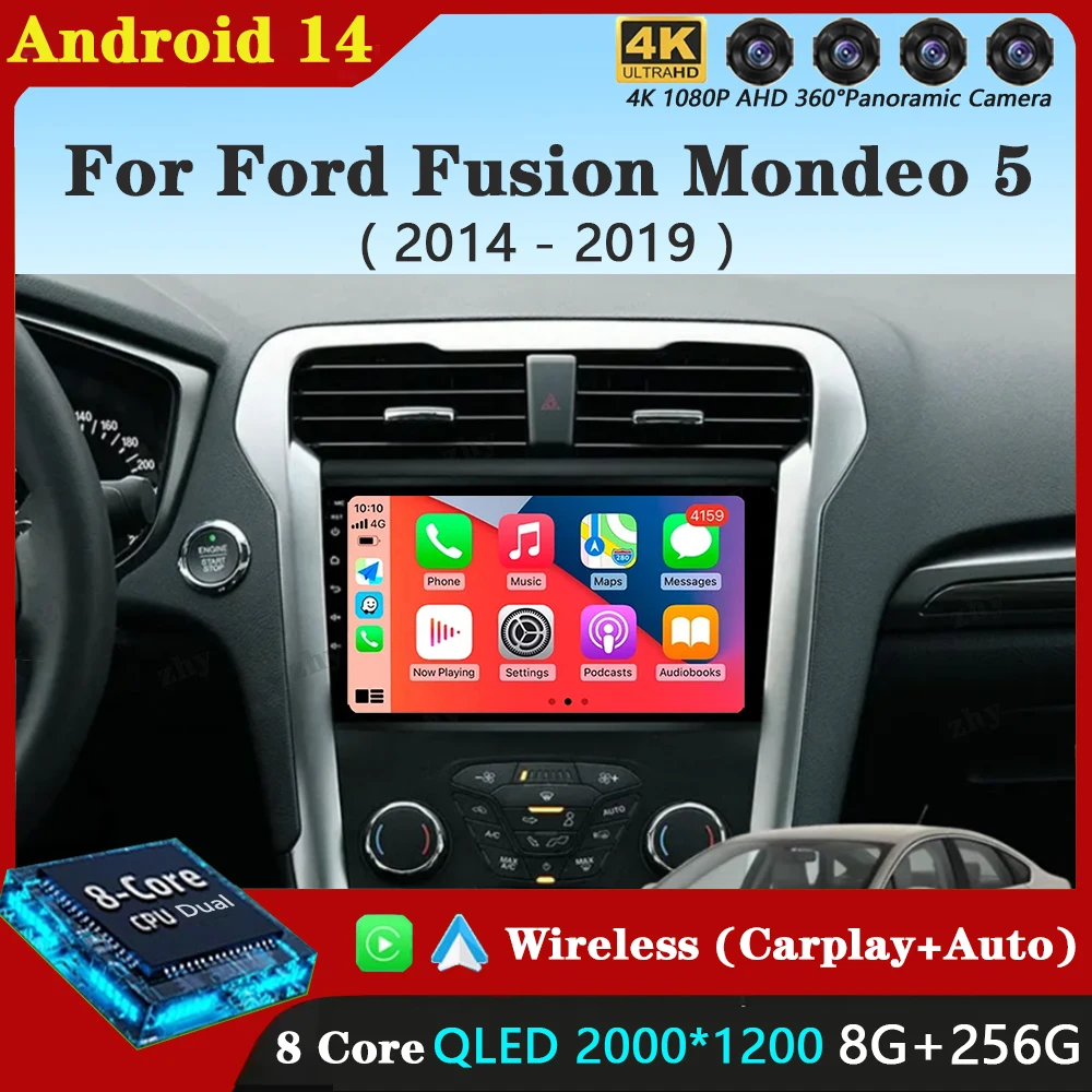 Android 14 Carplay Auto For Ford Mondeo 5 2014 - 2019 Car Radio Multimedia Video Player Navigation GPS  No 2Din 2 Din DVD DSP 4G