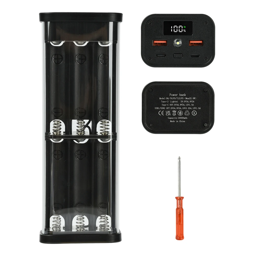 22,5 W 6/12 Slots 18650 Batterie Fall DIY Kit Voll Transparent Schnell Ladung Schnelle Lade Ladegerät Batterie Fall Kit power Bank Box