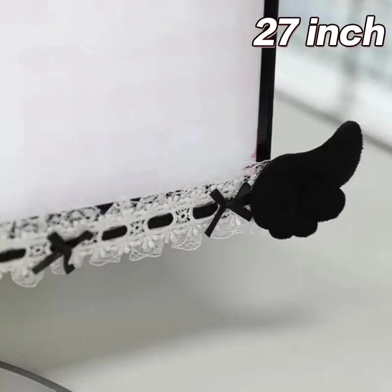 Computer Monitor Decor Strip Stickers Fashion Black Bow Lace Wings Design Easy to Paste for Home Office Aesthetic Decor