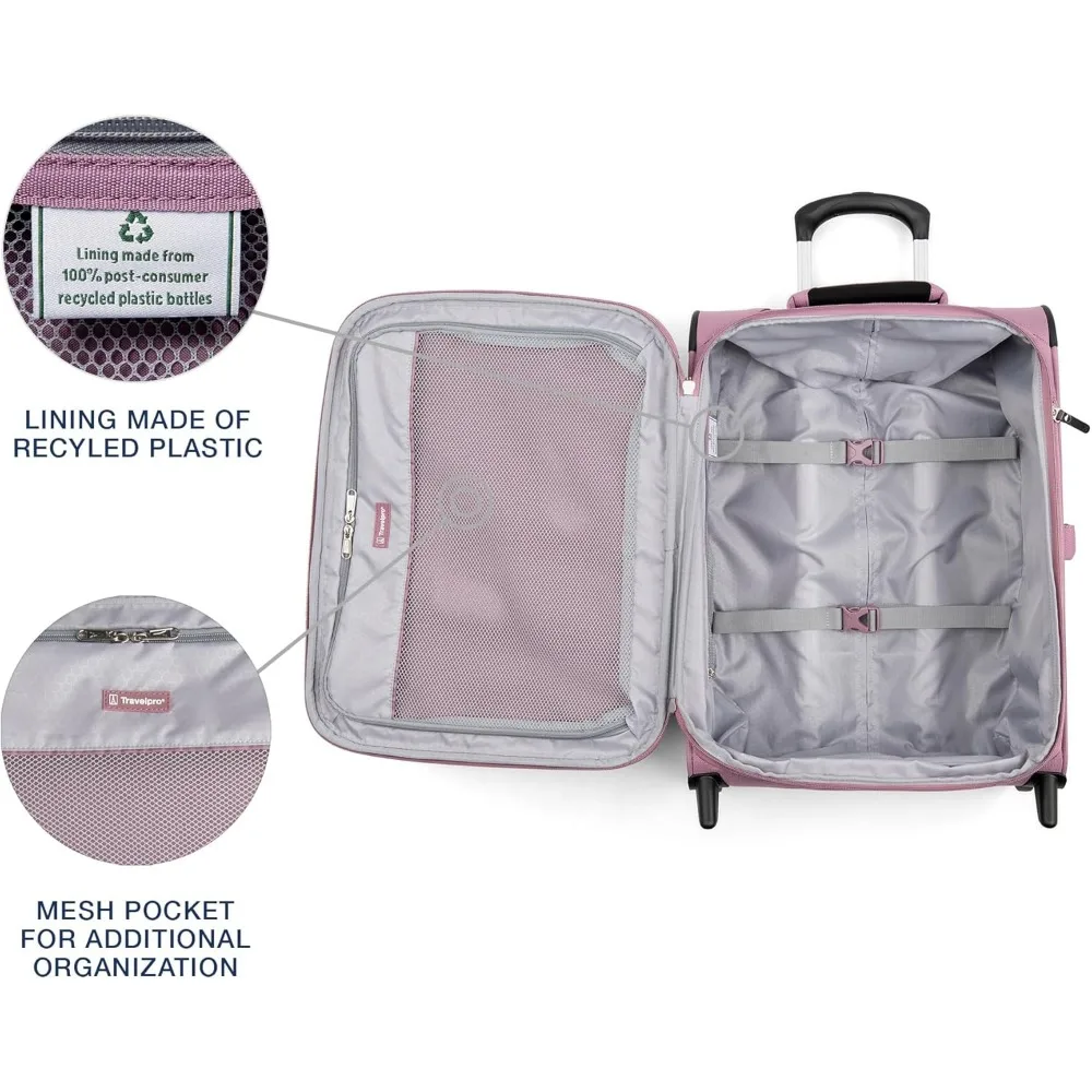 Erweiterbares, weiches, aufrechtes Handgepäck mit 2 Rädern, leichter Koffer für Damen und Herren, Orchideenrosa-Lila