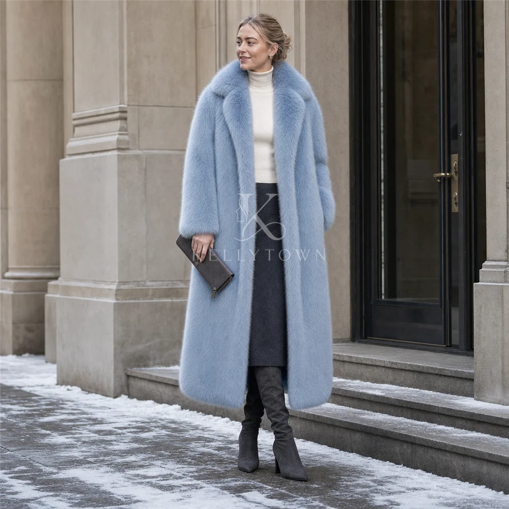 Faux Fur Coat Women Jacket X Long Flare Sleeve Turn Down Collar Open Front Fluffy High Street Autumn Winter шуба женская
