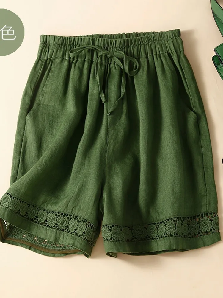 Women Summer Casual Shorts New 2022 Vintage Style Hollow Out Lace Loose Comfortable Elastic Waist Female Short Pants B2045