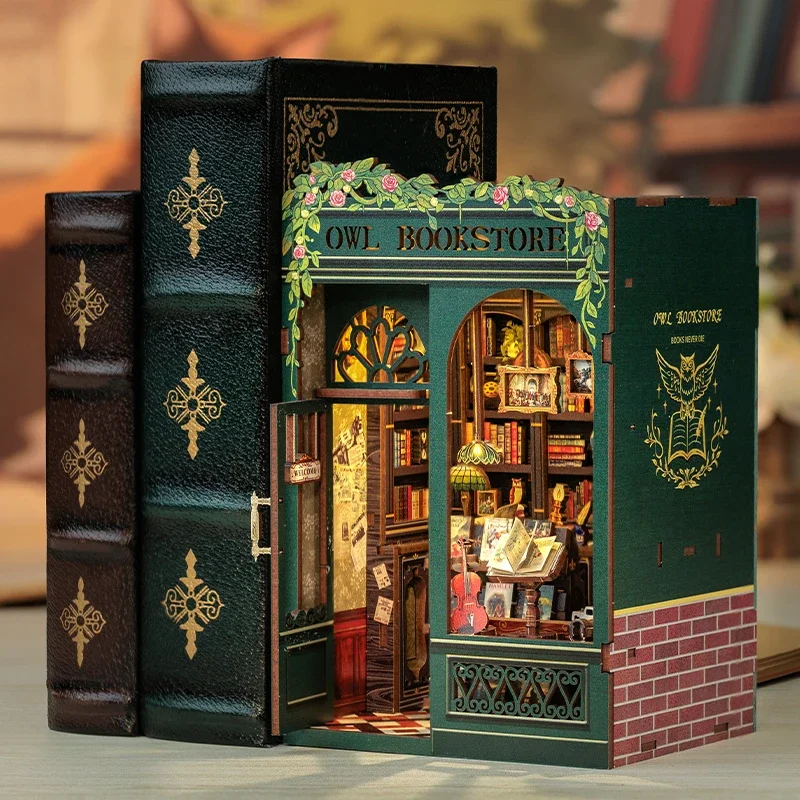 Mini Frame Book Stand DIY Craft Kit 3D Wooden Puzzle Miniature Dollhouse Handmade Assembly Model Small Decoration Ornament