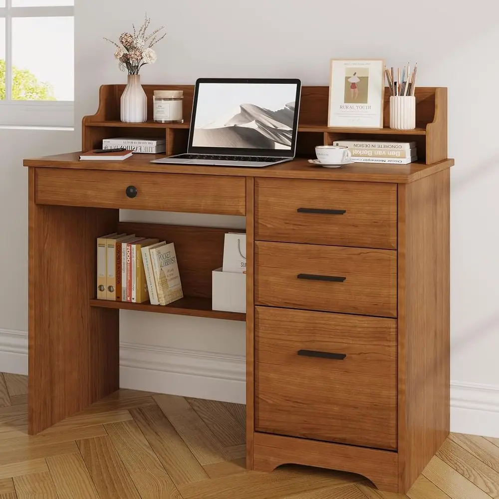 مكتب كمبيوتر مع أدراج للمساحات الصغيرة، مكتب خشبي مع خزانة ملفات وحامل شاشة، مكاتب مكتبية طاولة دراسة للكتابة لـ B