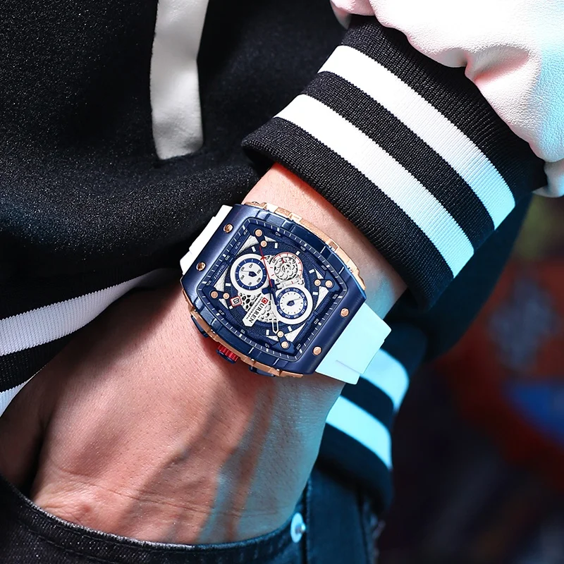 

CURREN 8442, модные кварцевые часы для мужчин, креативный скелетон, циферблат, хронограф, календарь, повседневные часы, спортивные часы, reloj hombre