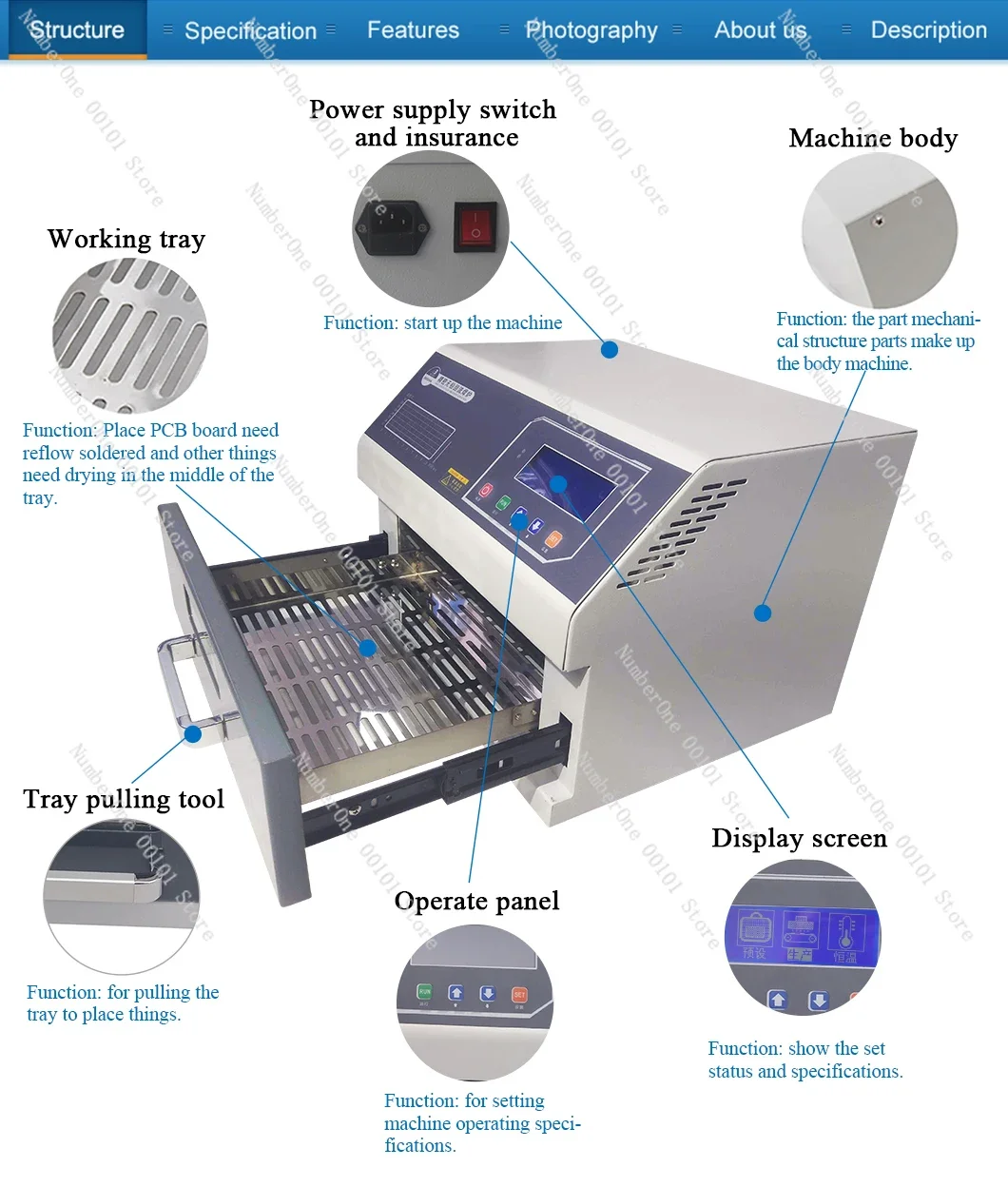 ZB2520HL 1600W Desktop Smd Reflow Oven Industrial Lead Free Hot Air Cycle Infrared Heating Solder Oven Pcb Reflow Oven Soldering