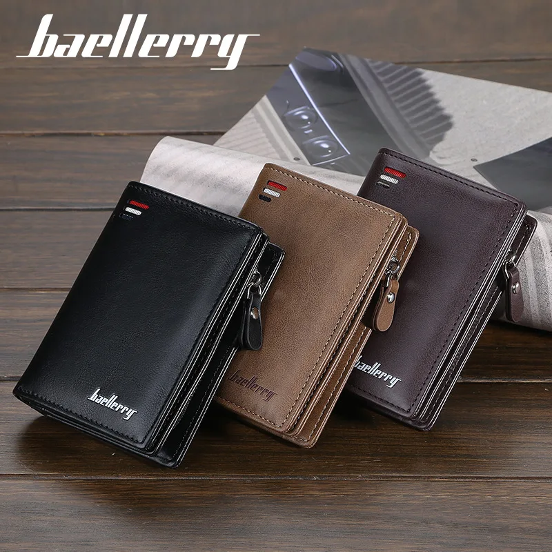

New Men's Multi Card Slot Zippered Short Vertical Mini Snap Wallet