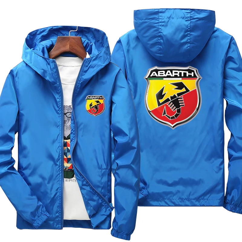 Nieuwe Lente Herfst Heren Abarth Logo Capuchon Casual Jas Mannen Rits Mode Winddichte Lange Mouw Outdoorjas