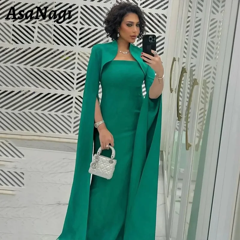 

AsaNagi Elegant Mermaid Evening Gown Women's Strapless Long Sleeve Party Prom Dress Floor Length Green Special Occasion Gowns