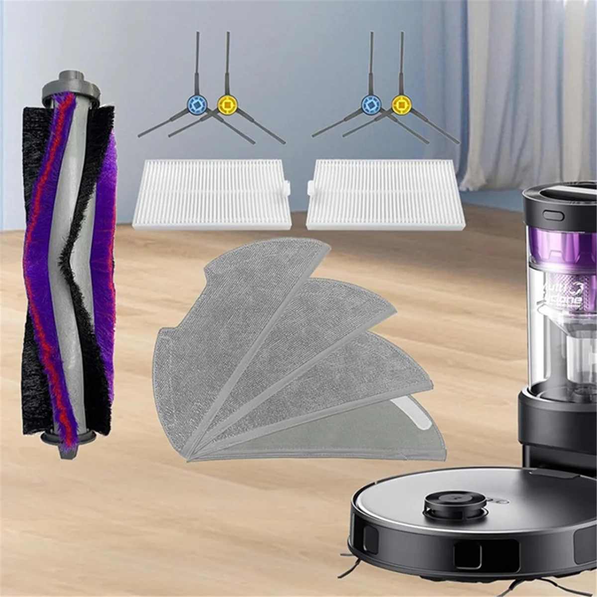 A83G-ملحقات بديلة لملحقات مكنسة الروبوت EUREKA E10s 1X فرشاة رئيسية، 2X مرشحات، 4X Moppads، 4X فرش جانبية