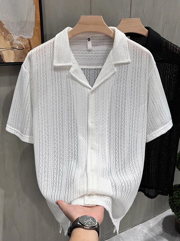 

Summer New Men's ort Sve irt Hollow out American Sle Versatile Breathable Polyester Fiber Youth ular Loose Fit