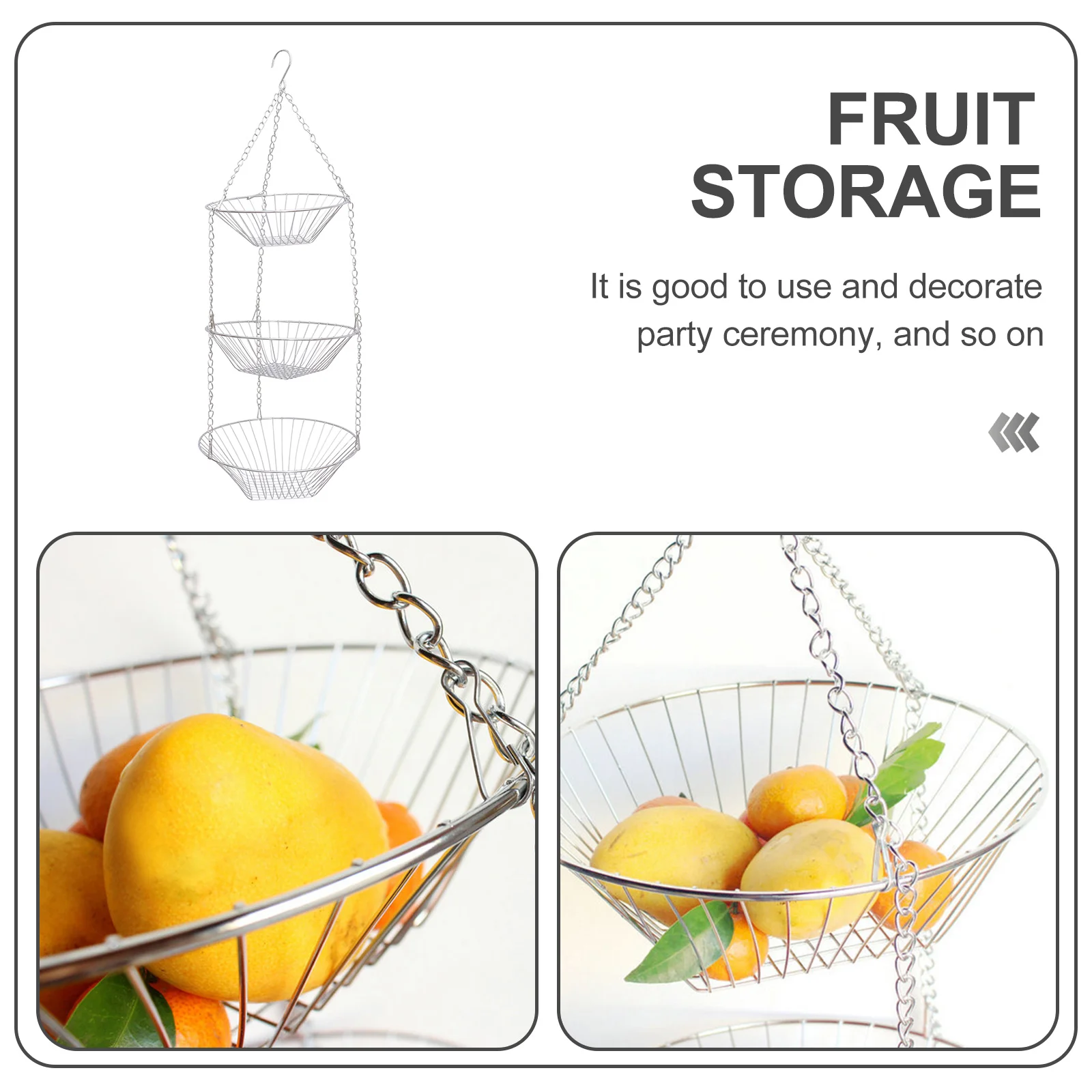 

3 Tier Stainless Steel Wire Basket Fruit Bowl Large Capacity Drainer Display Rack Wire Hanging Basket Fruit Bowl
