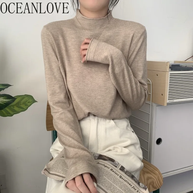

OCEANLOVE женские свитера с высоким воротником, базовые осенне-зимние простые пуловеры, корейская мода, повседневные элегантные Sueter Mujer